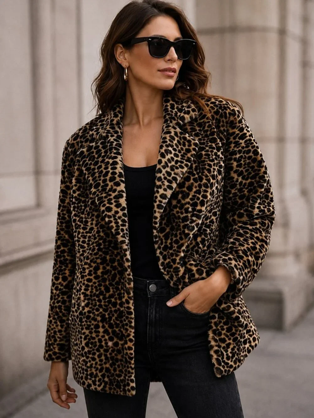 Womens Vintage Leopard Faux Fur Coat Cheetah Animal Print Y2K Mob Wife Glam
